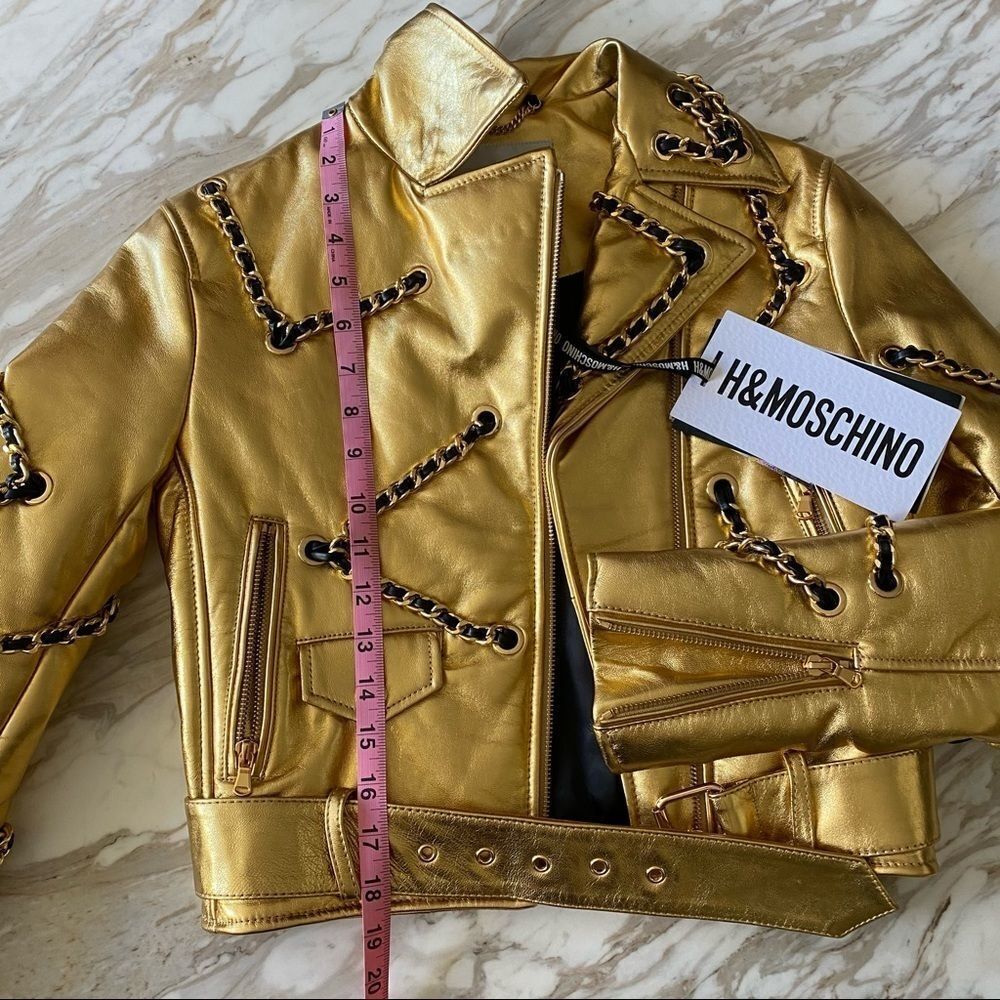 Gold Leather Moschino “H&Moschino” Crop Jacket NWT by Jeremy Scott Size XS - Picture 10 of 17